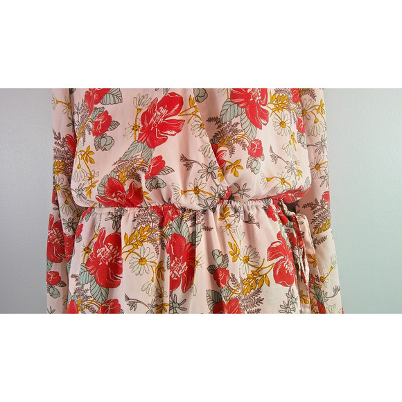 Lulus Always Thriving Blush Pink Floral Bell Sleeves Romper Women's Medium - Picture 4 of 9